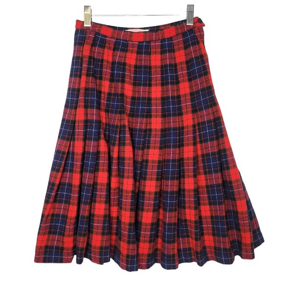 Pendleton Dresses & Skirts - Vintage 80s Pendleton Red Plaid Wool Skirt Pleated Manson Tartan size 2